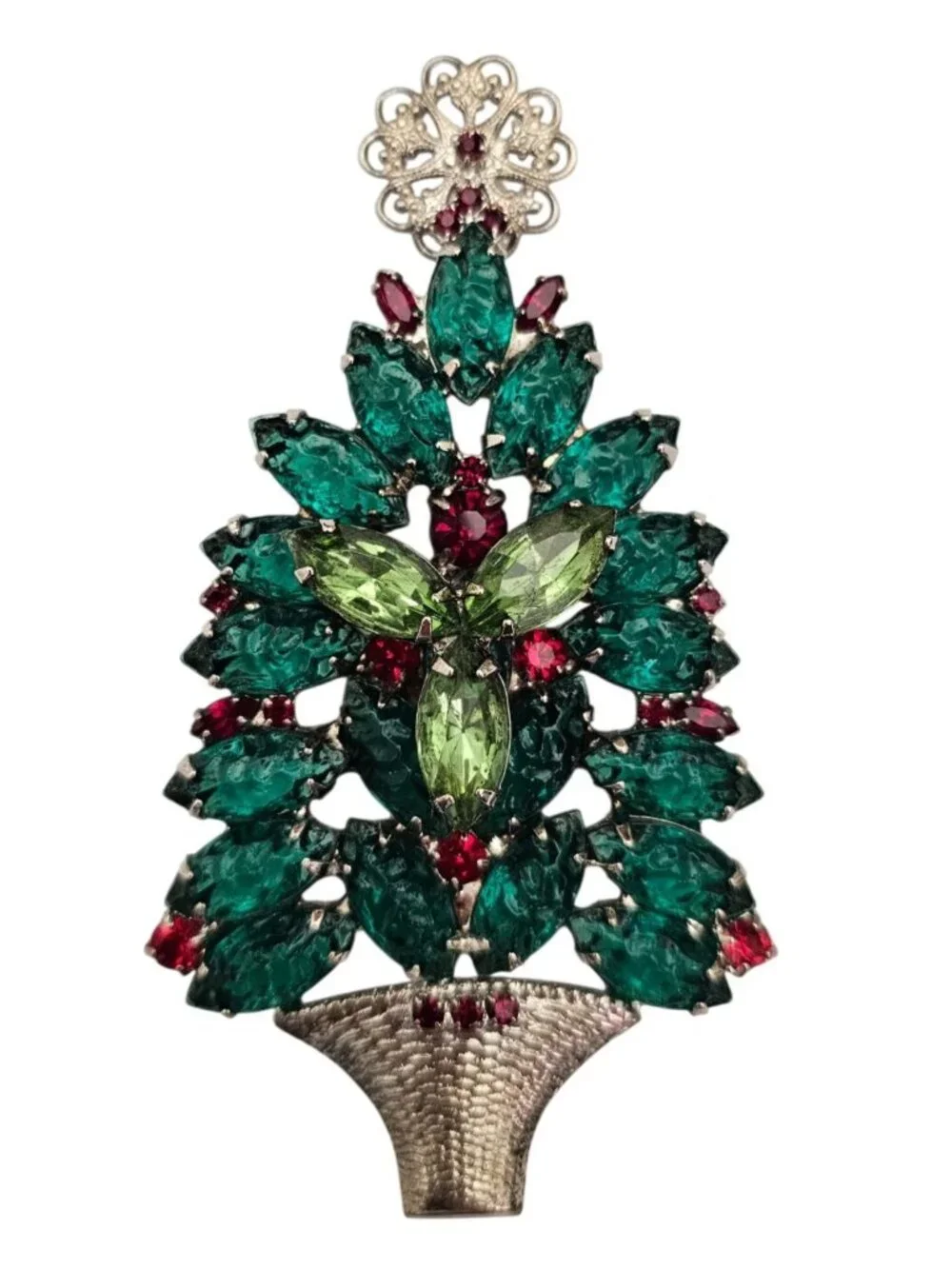 Green Rhinestone Christmas Tree Brooch Vintage Pin J841